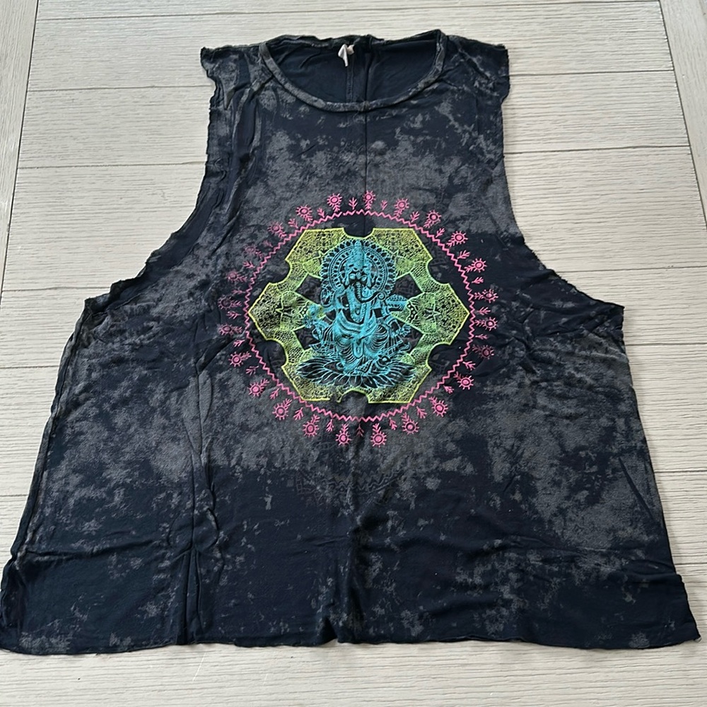 Evolution & Creation • Black Tie Dye Ganesha Mandala Tank Top • Muscle Tank - Picture 4 of 9